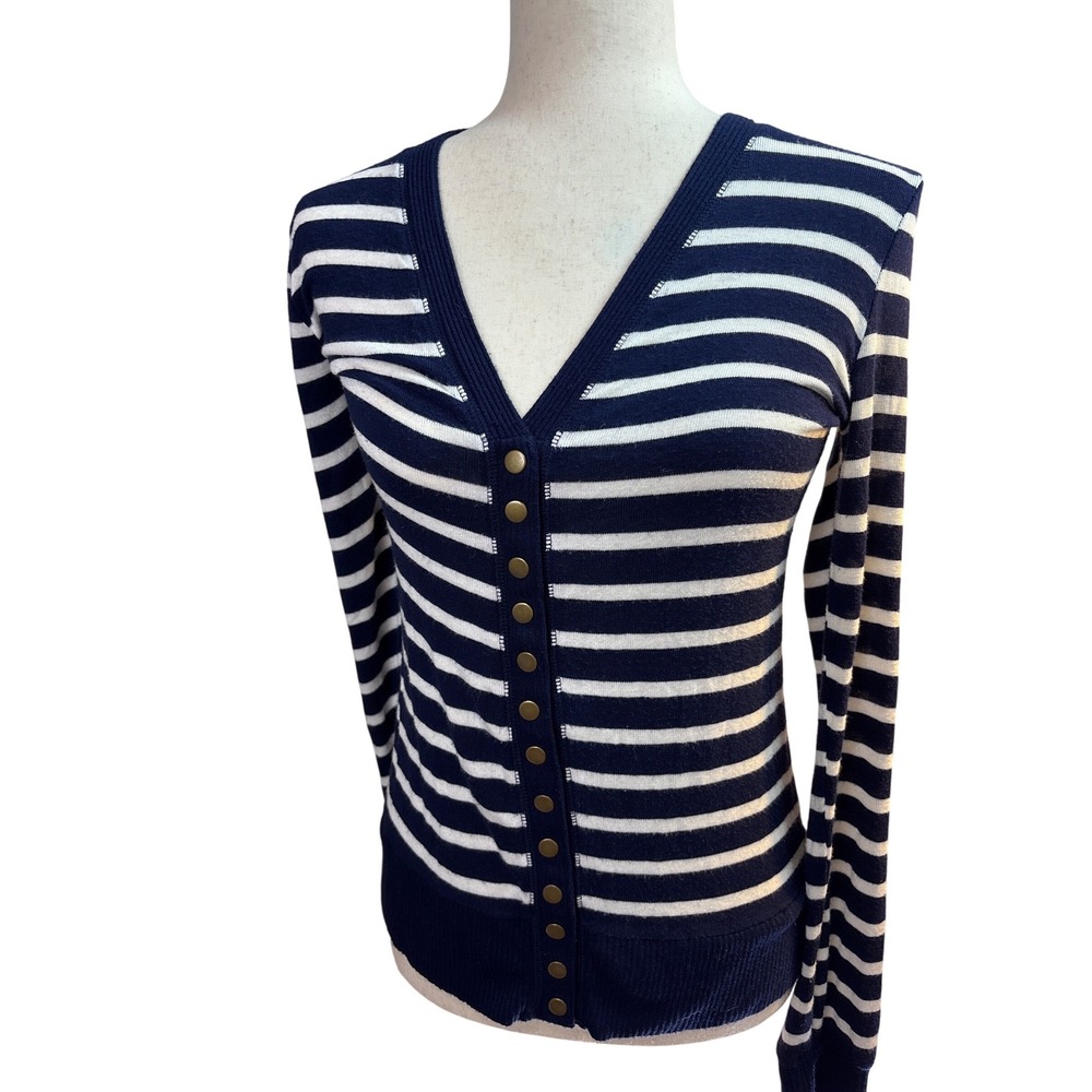 Zenana Navy Blue White Striped Snap Front V-Neck Cardigan HW-2099AB Mens Medium